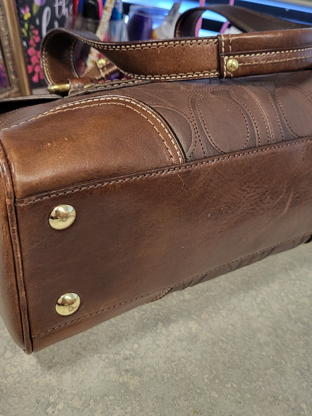 Vintage Coach Hamptons Embossed Leather Satchel Bag Mahogany Brown - Picture 5 of 8